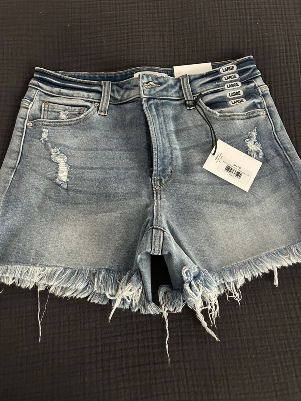 Zenana Outfitters Light Blue Distressed Denim Shorts with Frayed Hem